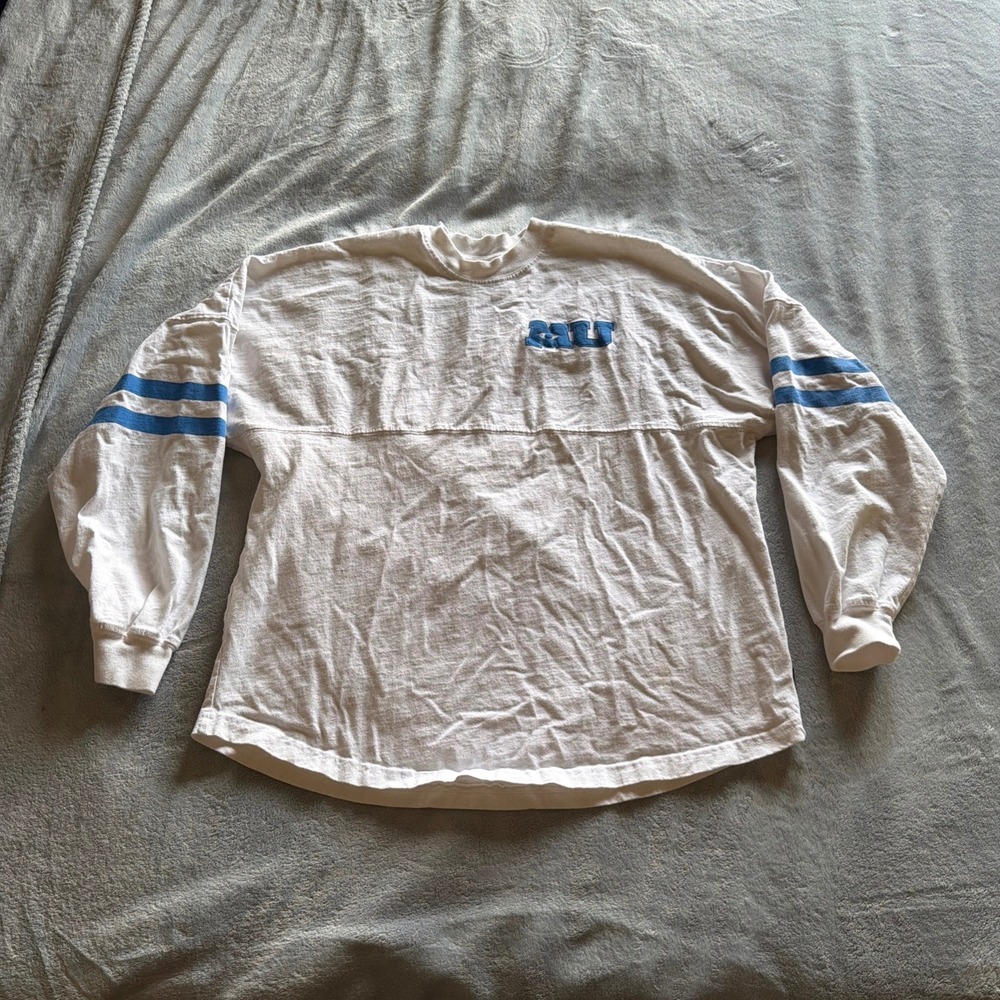 Disney Monsters University Spirit Jersey White Blue Long Sleeve Shirt L - D359